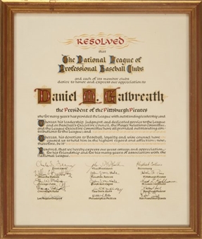 Daniel Galbreath Pittsburgh Pirates Proclamation Framed Signed By 15 NL Executives
